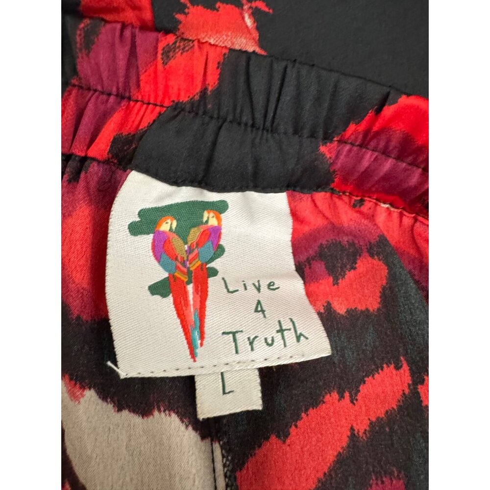 Live 4 Truth super wide Animal Print satin pull on pants red black 90s sz L - Picture 4 of 9